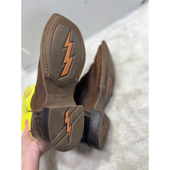 Old West Youth Cowboy Boots Size 7 D Neon Yellow & Brown Leather - Picture 7 of 11